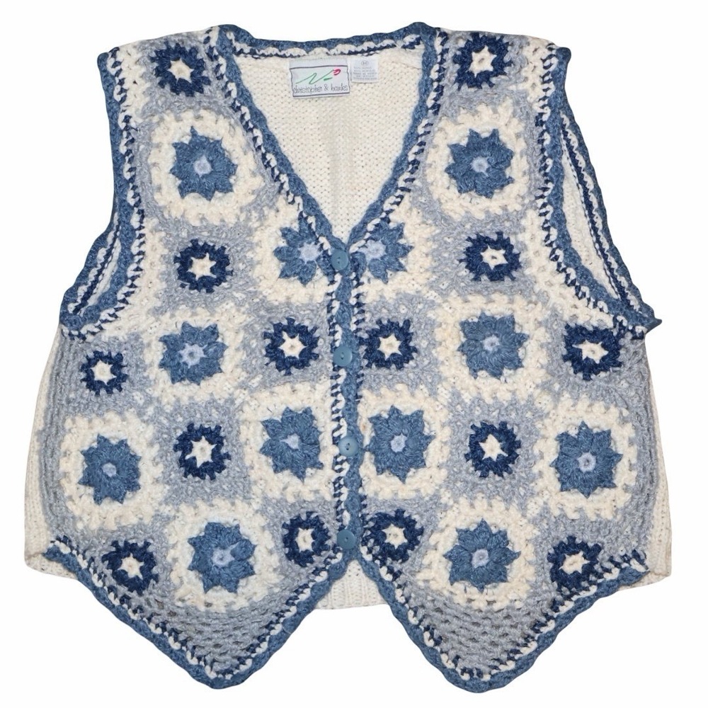 V TG  granny square Crochet vest. Christopher & Banks. Size M. Oversized